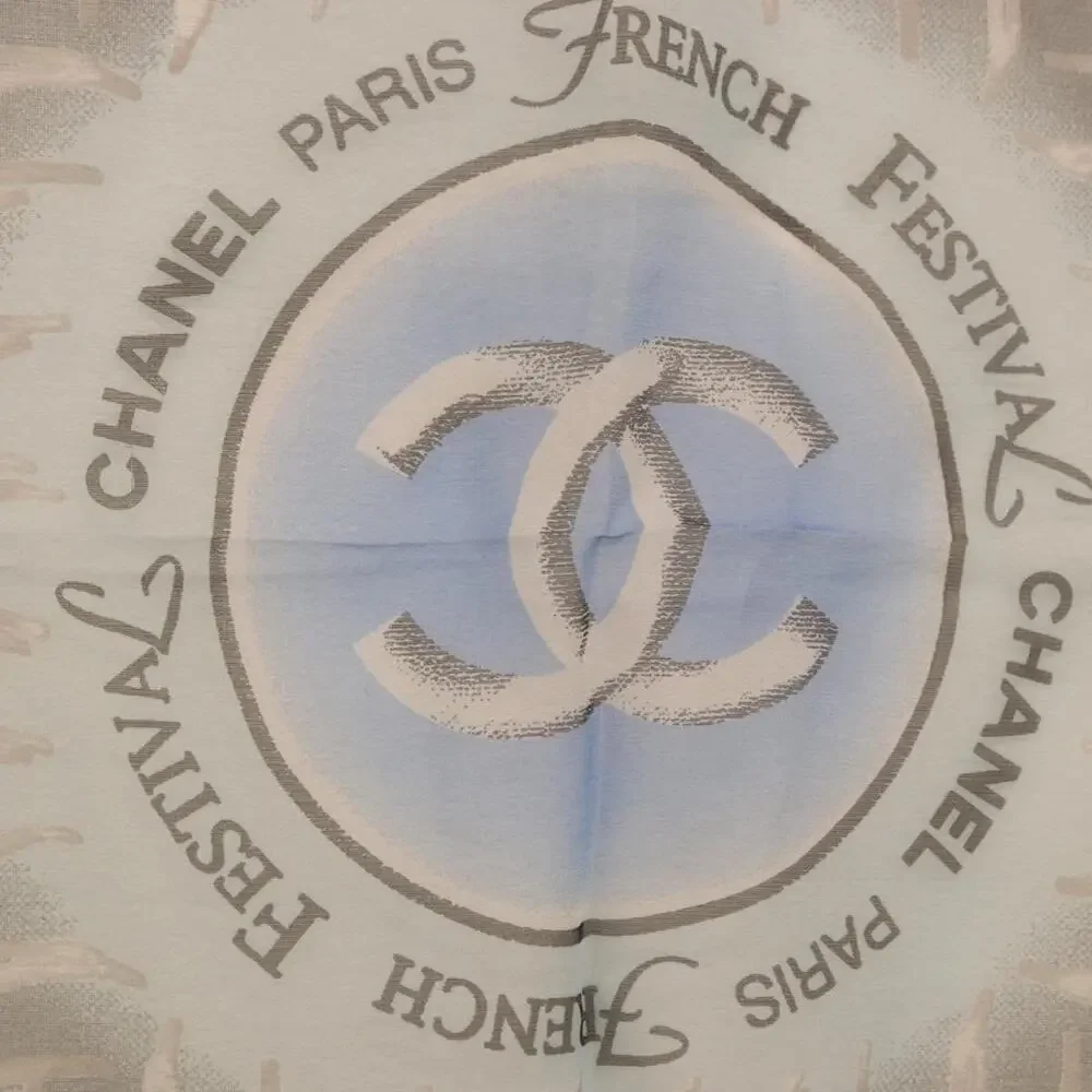 Chanel CC Silk Gray Scarf